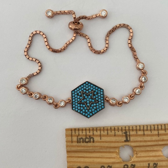 925 Silver star turquoise slider lock bracelet - Picture 2 of 3